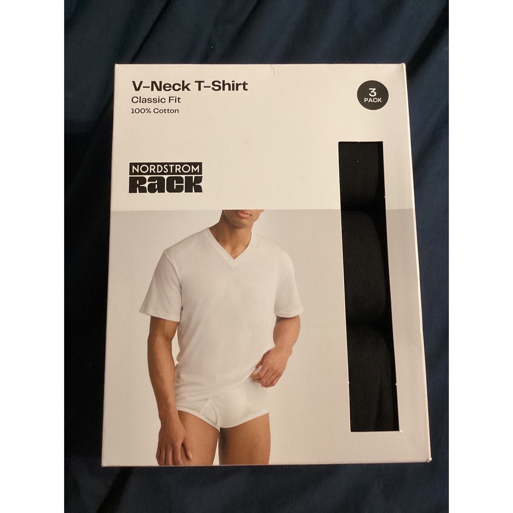 Nordstrom Rack Mens 3-Pack V-Neck T-Shirt Classic Fit Black 100% Cotton XS